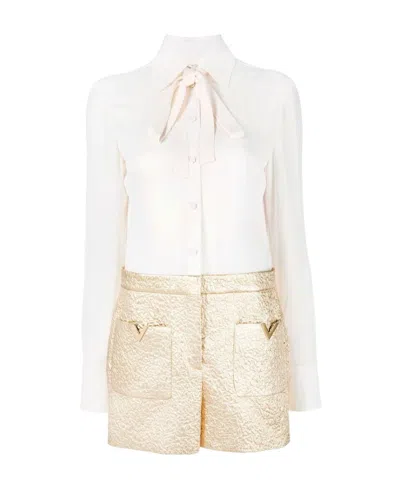 Valentino Pussy-bow Collar Playsuit In White