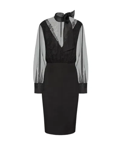 Valentino Pussy-bow Sheer Dress In Black