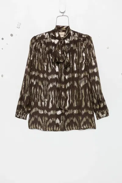 Valentino Pussy-bow Metallic-pattern Blouse In Multi
