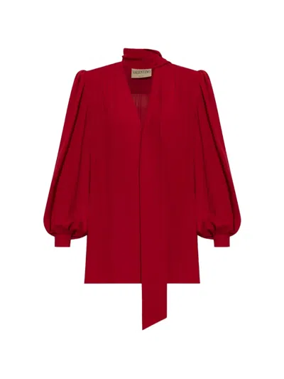 Valentino Pussy-bow Puff-sleeve Shirt In Red