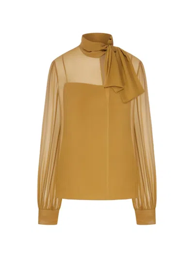 Valentino Pussy-bow Sheer Blouse In 옐로