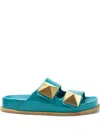 Valentino Pyramid Stud-embellishment Slides In Blue