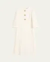 Valentino Quarter-sleeve Brooch Wool Midi Dress In Neutral