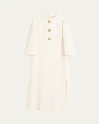 VALENTINO QUARTER-SLEEVE BROOCH WOOL MIDI DRESS