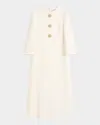 Valentino Quarter-sleeve Brooch Wool Midi Dress In White