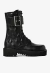 Valentino Quilted 67 Lace-up Combat Boots In Black