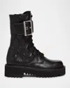 Valentino Quilted 67 Vlogo Leather Combat Boots In Black
