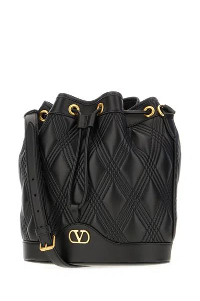 Valentino Garavani Quilted Black Leather Drawstring Bag