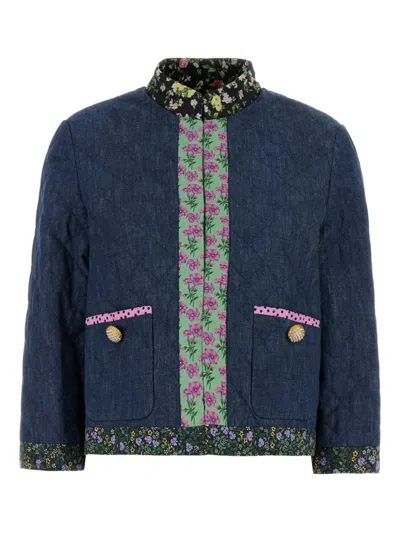 Valentino Womens Blu Medio Chambray Floral-print Denim Jacket In Blue