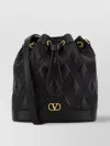 Valentino Quilted Leather Bucket Bag With Adjustable Strap In Black