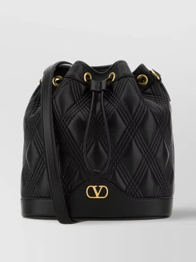 Valentino Garavani Quilted Leather Bucket Bag With Adjustable Strap In Black