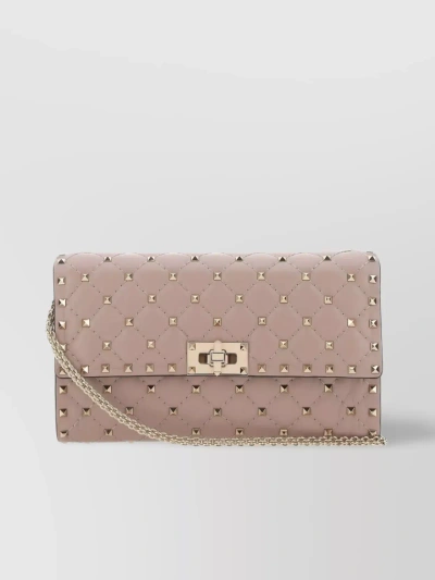 Valentino Garavani Quilted Leather Spike Clutch With Metal Studs In Beige