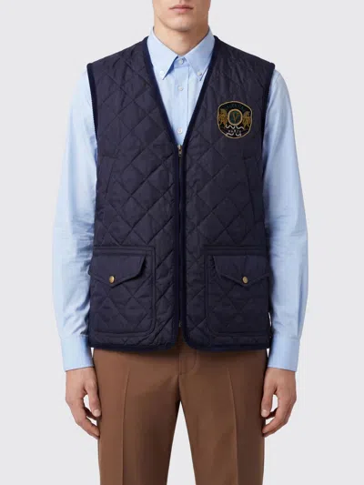 Valentino Quilted Nylon Gilet With Embroidered Shield In Blue