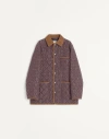 Valentino Quilted Collared Coat In Blau/sand/elfenbein