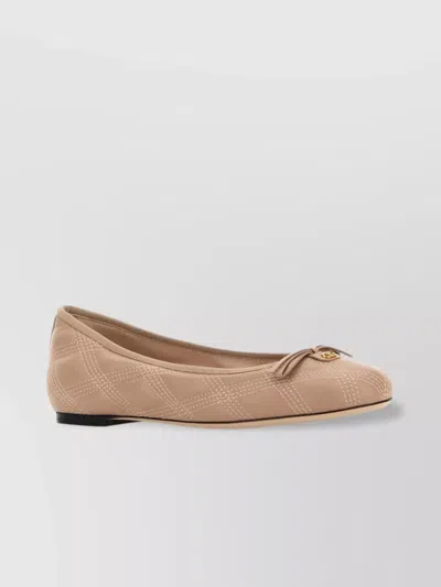 Valentino Garavani Quilted Pattern Ballerinas Bow Detail In Pink