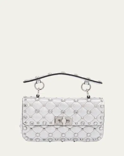 Valentino Garavani Quilted Rockstud Metallic Leather Top-handle Bag In Neutral