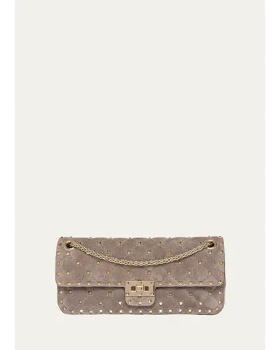 Valentino Garavani Quilted Rockstud Suede Shoulder Bag In Brown