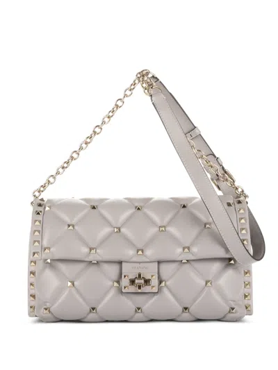 Pre-owned Valentino Garavani Quilted Studded Shoulder Bag In Neutral