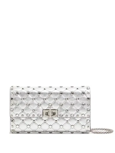 Valentino Garavani Quilted Stud-embellishment Shoulder Bag In Silver