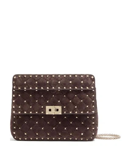 Valentino Garavani Quilted Suede Shoulder Bag In Brown