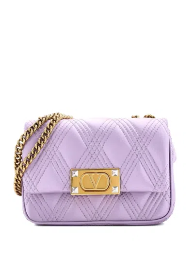 Pre-owned Valentino Garavani Quiltie 67 Chain Flap Bag Satin Small Shoulder Bag In Purple