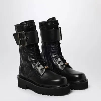 Valentino Garavani Quiltie 67 Combat Boots Black Leather