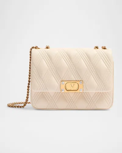 Valentino Garavani Quiltie 67 Flap Lambskin Leather Shoulder Bag In Butter White