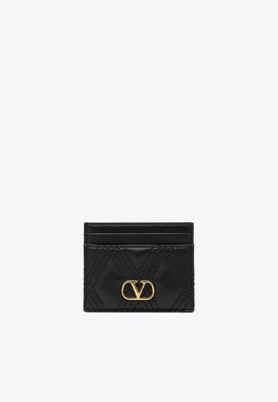 Valentino Garavani Quiltie 67 Leather Cardholder In Black