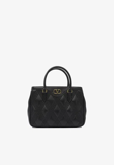 Valentino Garavani Quiltie 67 Leather Top Handle Bag In Black