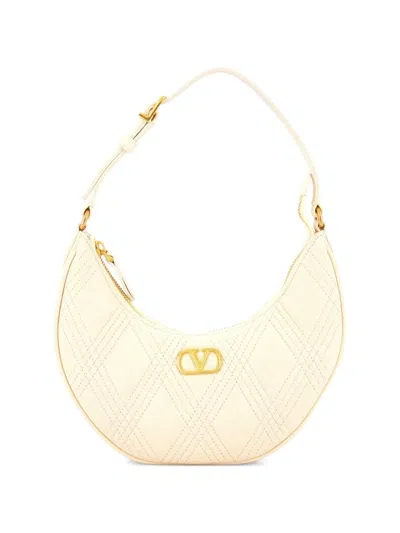 Pre-owned Valentino Garavani Quiltie 67 Quilted Leather Mini Hobo Bag In Neutral