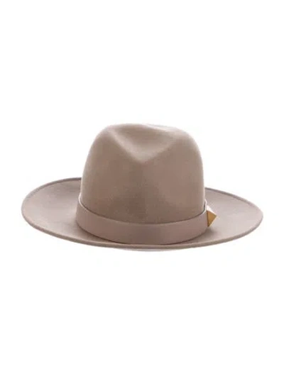 Pre-owned Valentino Garavani Rabbit Hair Felted Rock Strudded Hat. W/tags In Neutral