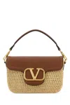 Valentino Garavani  Garavani Alltime Shoulder Bag In Raffia And Grainy Calfskin With Ribbon In Blue
