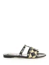 Valentino Raffia And Leather Sandal Sandals Black In Black