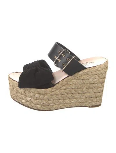Pre-owned Valentino Garavani Raffia Bow Accents Espadrilles In Black