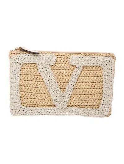 Pre-owned Valentino Garavani Raffia Clutch In Neutrals