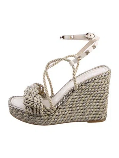 Pre-owned Valentino Garavani Raffia Colorblock Pattern Espadrilles In Neutral