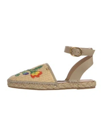 Pre-owned Valentino Garavani Raffia Floral Print Espadrilles In Neutrals