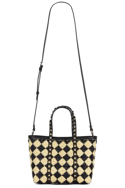 Valentino Garavani Raffia Mini Rockstud Tote Bag In Naturale & Nero