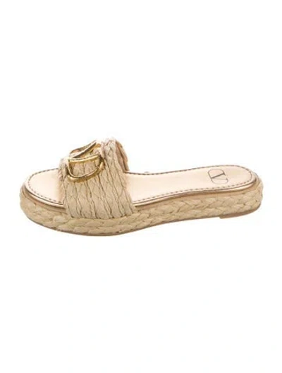 Pre-owned Valentino Garavani Raffia Slides In Neutrals