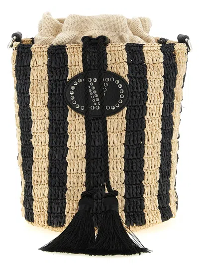 Valentino Garavani Raffia Small Bucket Bag Shoulder Bags Black