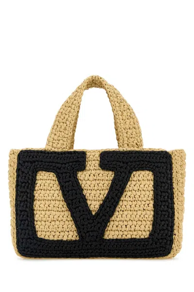 Valentino Garavani Raffia Small Viva Superstar Shopping Bag In Black