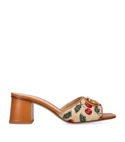 VALENTINO GARAVANI RAFFIA VLOGO CHERRY HELEED MULES 60