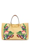 Valentino Raffia Vlogo Signature Shoulder Bag In Nude