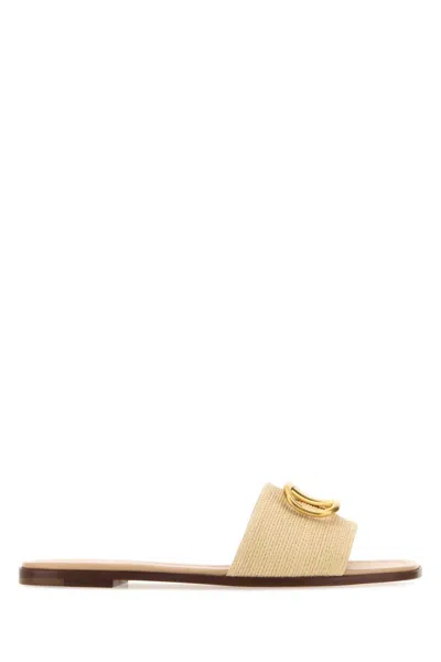 Valentino Garavani Vlogo Medallion Raffia Slide Sandals In White