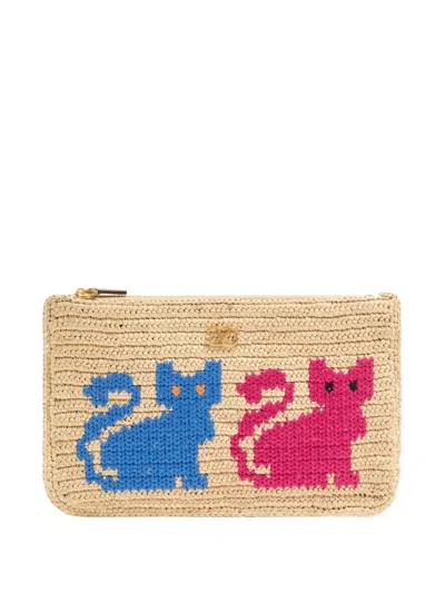 Valentino Garavani Raffiachat Raffia Clutch With Embroidery Woman Natural Uni In Brown