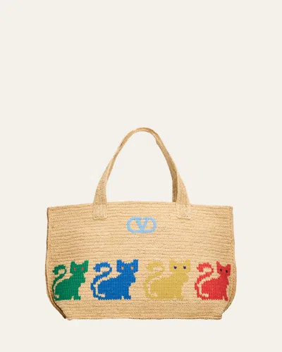 VALENTINO GARAVANI RAFFIACHAT LARGE EMBROIDERED TOTE BAG