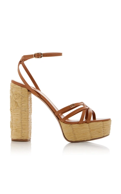 Valentino Garavani Raflower Raffia Platform Sandals In Neutral