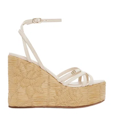 VALENTINO GARAVANI RAFLOWER WEDGE SANDALS