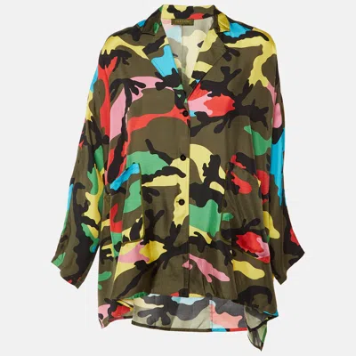 Pre-owned Valentino Rainbow Camo Printed Silk Oversized Shirt S In Multi