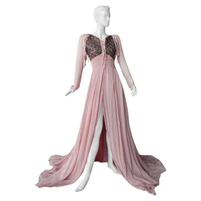Pre-owned Valentino Rare Antonio Berardi Boho Chic Hand Beaded Voluminous Dress Gown In Brown